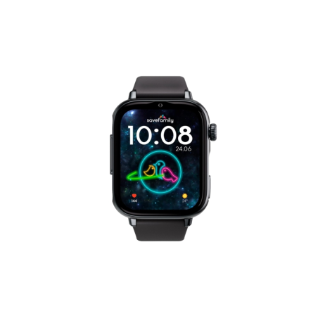 Montre connectée Savefamily SaveWatch Plus 2 pour enfants - Écran AMOLED - Boîtier noir - Bracelet en silicone noir
