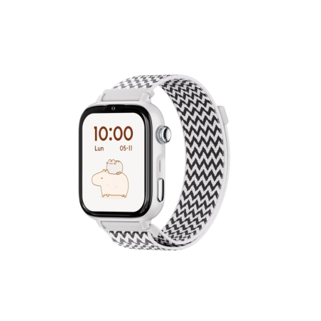Montre connectée Savefamily SaveWatch Plus 2 pour enfants - Écran AMOLED - Boîtier blanc - Bracelet en tissu zigzag