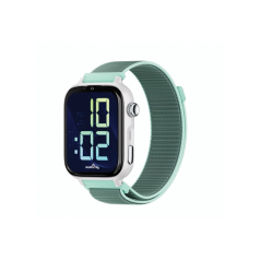 Montre connectée Savefamily SaveWatch Plus 2 pour enfants - Écran AMOLED - Boîtier blanc - Bracelet en tissu océan