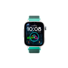 Montre connectée Savefamily SaveWatch Plus 2 pour enfants - Écran AMOLED - Boîtier blanc - Bracelet en tissu océan