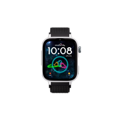Montre connectée Savefamily SaveWatch Plus 2 pour enfants - Écran AMOLED - Boîtier blanc - Bracelet en tissu noir