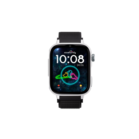 Montre connectée Savefamily SaveWatch Plus 2 pour enfants - Écran AMOLED - Boîtier blanc - Bracelet en tissu noir