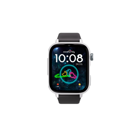 Montre connectée Savefamily SaveWatch Plus 2 pour enfants - Écran AMOLED - Boîtier blanc - Bracelet en silicone noir
