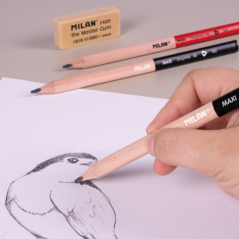 LOT de 12 Crayons graphite Milan Maxi HB - Triangulaires - Rouge