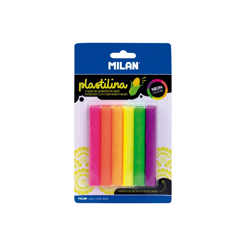 Lot de 6 bâtonnets de pâte à modeler colorée Milan - 100 % végétale - Très malléable - Ne sèche pas - Couleurs miscibles - 70 g