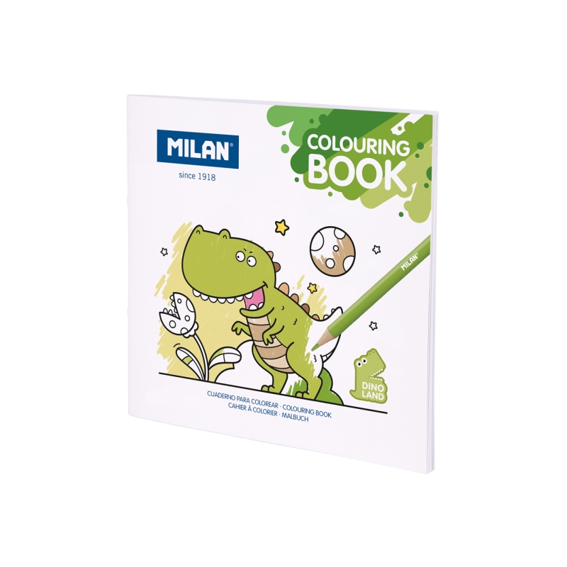Livre de coloriage Milan Dino Land - Microperforé - 140 g - 21 x 21 cm - Blanc