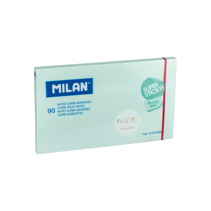 Pack de 90 notes super adhésives Milan - 76 x 127 mm - Bleu pastel