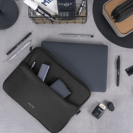 Housse Milan Shadow pour ordinateur portable jusqu'à 13" - Fermeture éclair avec tirette - Poche avant - 34,5 x 26 x 2,5 cm