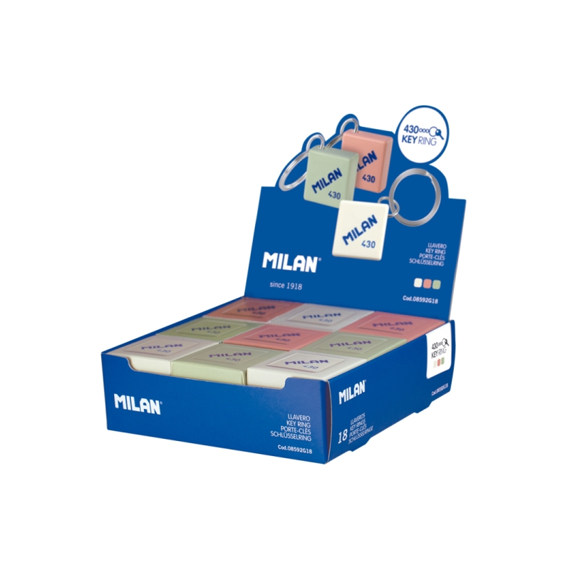 Présentoir Milan avec 18 porte-clés en caoutchouc 430 - Couleurs assorties