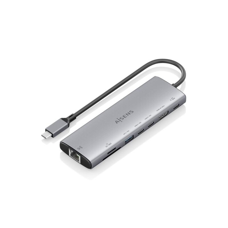 Station d'accueil USB-C Aisens 8 en 1 - USB-C vers 1xHDMI - 1xRJ45 - 1xUSB-A 10G - 2xUSB-C 10G - 1xUSB-C PD 100W - 1xSD