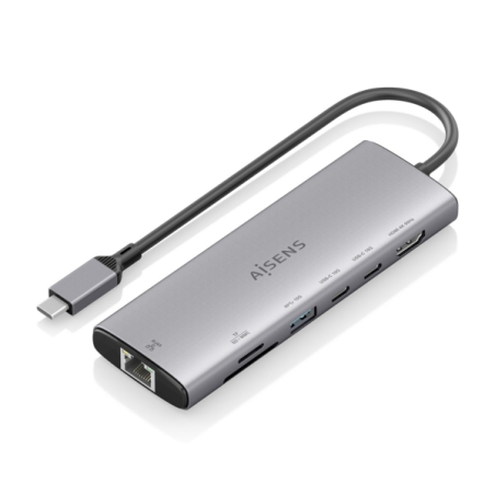 Station d'accueil USB-C Aisens 7 en 1 - USB-C vers 1xHDMI - 1xRJ45 - 1xUSB-A 10G - 2xUSB-C 10G - 1xSD - 1xMicroSD - 20 cm
