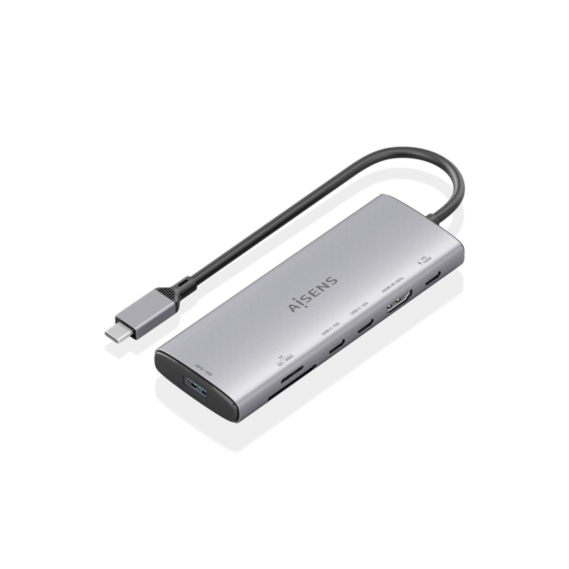 Station d'accueil USB-C Aisens 7 en 1 - USB-C vers 1xHDMI - 1xUSB-A 10G - 2xUSB-C 10G - 1xSD - 1xMicroSD - 1xUSB-C PD 100W