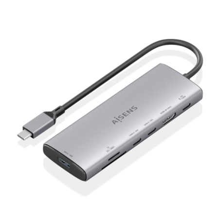 Station d'accueil USB-C Aisens 7 en 1 - USB-C vers 1xHDMI - 1xUSB-A 10G - 2xUSB-C 10G - 1xSD - 1xMicroSD - 1xUSB-C PD 100W