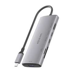 Station d'accueil USB-C Aisens 6 en 1 - USB-C vers 1xHDMI - 1xUSB-A 10G - 2xUSB-C 10G - 1xSD - 1xMicroSD - 20 cm - Couleur Gris