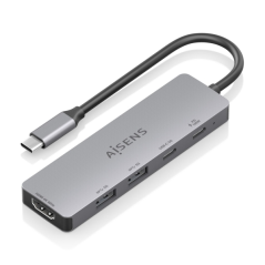 Station d'accueil USB-C Aisens 5 en 1 - USB-C vers 1xHDMI - 2xUSB-A - 1xUSB-C - 1xUSB-C PD 100W - 15cm - Couleur Gris