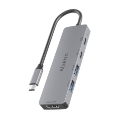 Station d'accueil USB-C Aisens 5 en 1 - USB-C vers 1xHDMI - 2xUSB-A - 1xUSB-C - 1xUSB-C PD 100W - 15cm - Couleur Gris