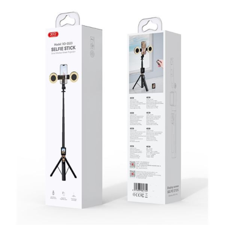 Trépied XO SS23 + Perche à selfie - Télécommande Bluetooth - LED latérales incluses - Noir