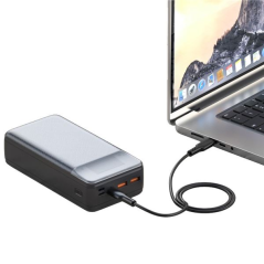 Powerbank XO PR201 30 000 mAh - Entrées USB-C et Lightning - Sorties USB-A et USB-C - 65 W - Écran LCD - Noir