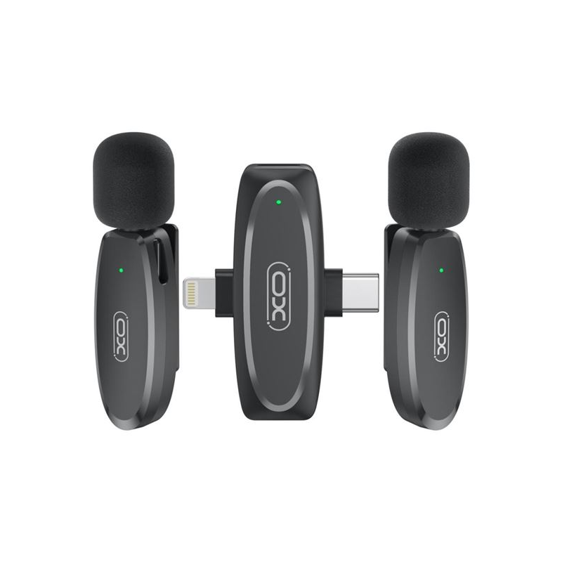 Microphone cravate sans fil XO MKF10 - Connecteur Type-C et Lightning - Noir