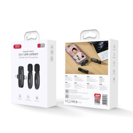 Microphone cravate sans fil XO MKF10 - Connecteur Type-C et Lightning - Noir
