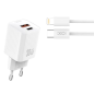 Chargeur secteur XO L149 30 W - USB-A et USB-C - Haute performance - Câble USB-C vers Lightning inclus - Blanc