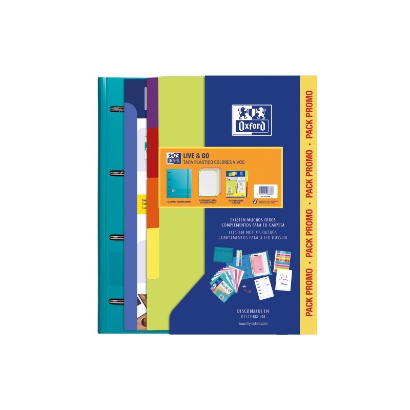 Classeur Oxford Europeanbinder Live & Go A4+ avec recharge et intercalaires - Couverture en plastique polymousse - Couleurs