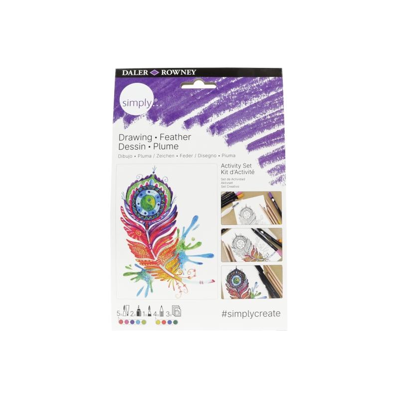 Pack d'activités Daler Rowney Simply de 15 pièces - Thème Plumes - Couleurs assorties