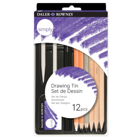 Crayons à dessin Daler Rowney Simply Sketch - Lot de 12 - Étui en métal - Lot de 12 - Noir