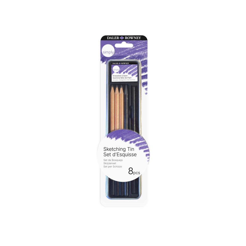 Crayons à dessin Daler Rowney Simply Sketch - Lot de 8 - Étui en métal - Noir