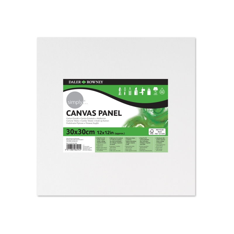 Toile cartonnée Daler Rowney Simply - 250 g - 30 x 30 cm - Triple apprêt - Grain moyen - 100 % coton sans acide - 250 g - Blanc