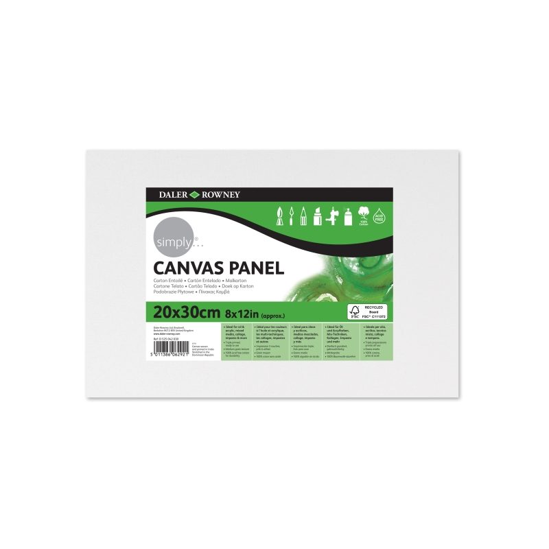 Toile cartonnée Daler Rowney Simply - 250 g - 20 x 30 cm - Triple apprêt - Grain moyen - 100 % coton sans acide - 250 g - Blanc
