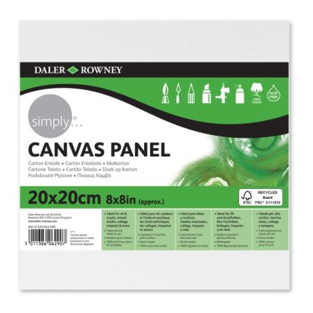 Toile cartonnée Daler Rowney Simply - 250 g - 20 x 20 cm - Triple apprêt - Grain moyen - 100 % coton sans acide - 250 g - Blanc