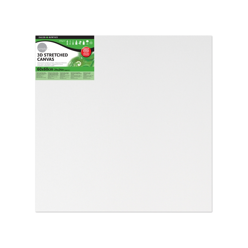 Toile tendue Daler Rowney Simply 3D - 60 x 60 cm - Triple apprêt - Grain moyen - 100 % coton sans acide - 250 g - Blanc