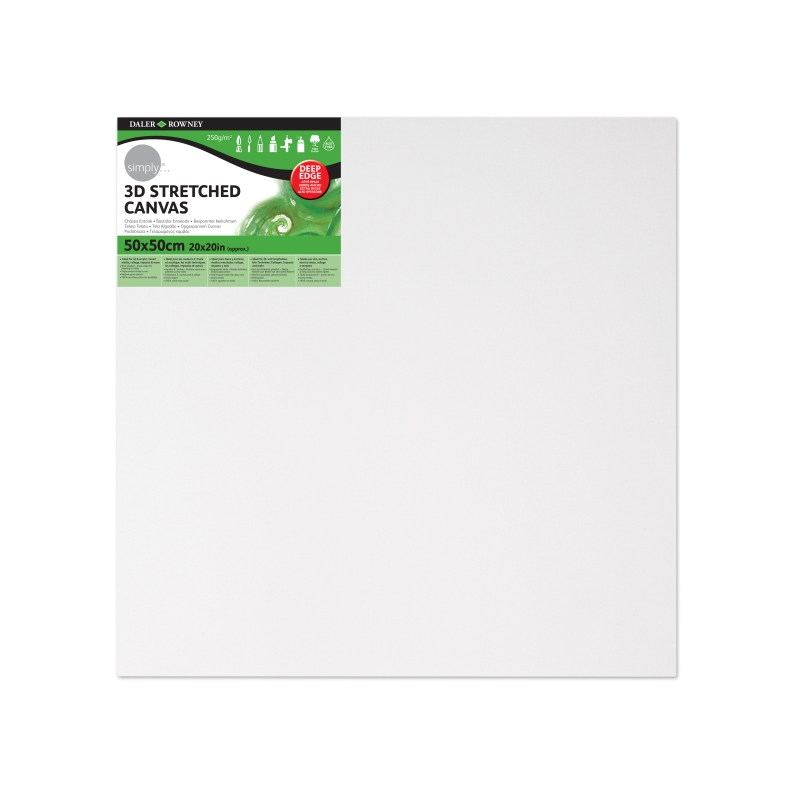 Toile tendue Daler Rowney Simply 3D - 50 x 50 cm - Triple apprêt - Grain moyen - 100 % coton sans acide - 250 g - Blanc