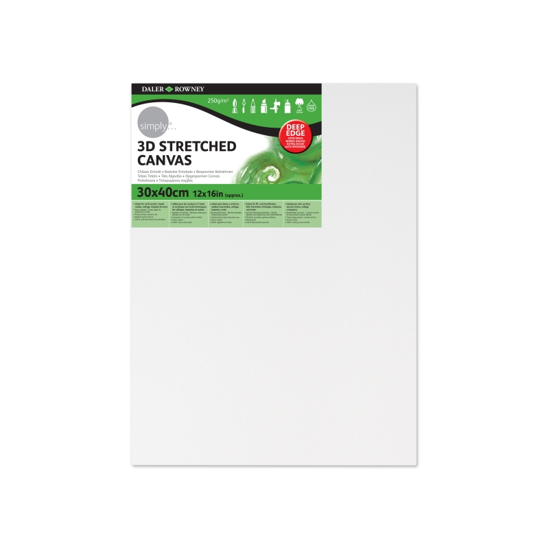 Toile tendue 3D Daler Rowney Simply - 30 x 40 cm - Triple apprêt - Grain moyen - 100 % coton sans acide - 250 g - Blanc