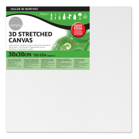 Toile tendue 3D Daler Rowney Simply - 30 x 30 cm - Triple apprêt - Grain moyen - 100 % coton sans acide - 250 g - Blanc