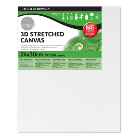 Toile tendue Daler Rowney Simply 3D - 24 x 30 cm - Triple apprêt - Grain moyen - 100 % coton sans acide - 250 g - Blanc