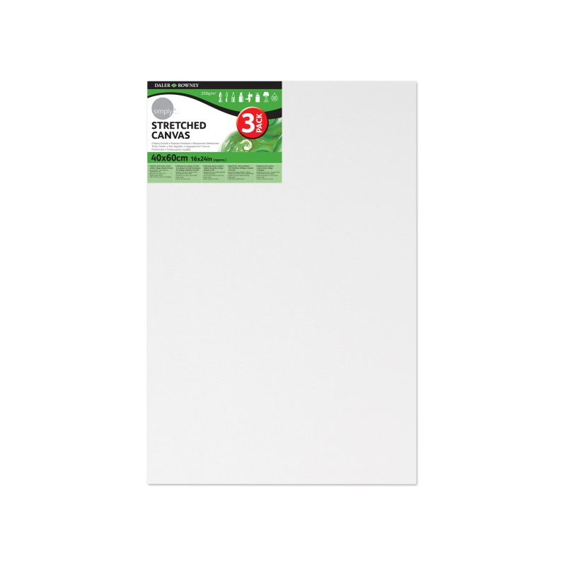 Lot de 3 châssis en toile tendus Daler Rowney - 40 x 60 cm - Triple apprêt - Grain moyen - 100 % coton sans acide - 250 g