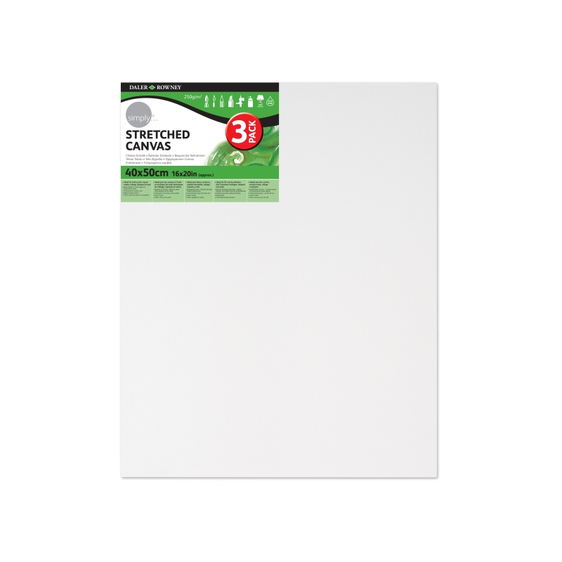 Lot de 3 cadres pour toile tendue Daler Rowney - 40 x 50 cm - Triple apprêt - Grain moyen - 100 % coton sans acide - 250 g