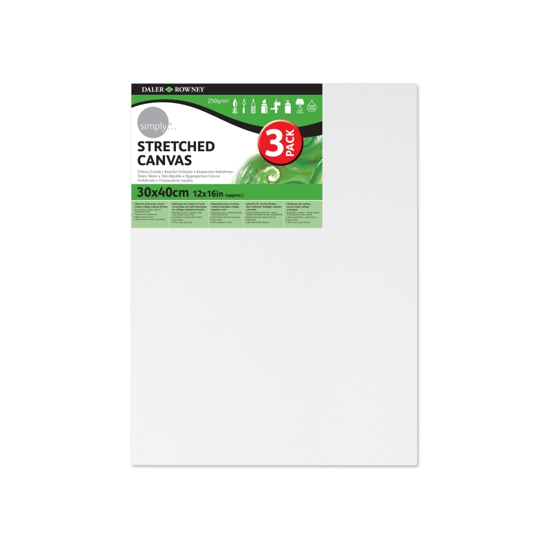 Cadres en toile tendus Daler Rowney - 30 x 40 cm - Triple apprêt - Grain moyen - 100 % coton sans acide - 250 g - Blanc