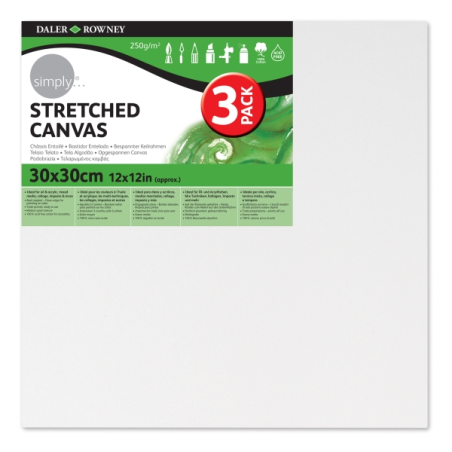 Cadres en toile tendus Daler Rowney - 30 x 30 cm - Triple apprêt - Grain moyen - 100 % coton sans acide - 250 g - Blanc