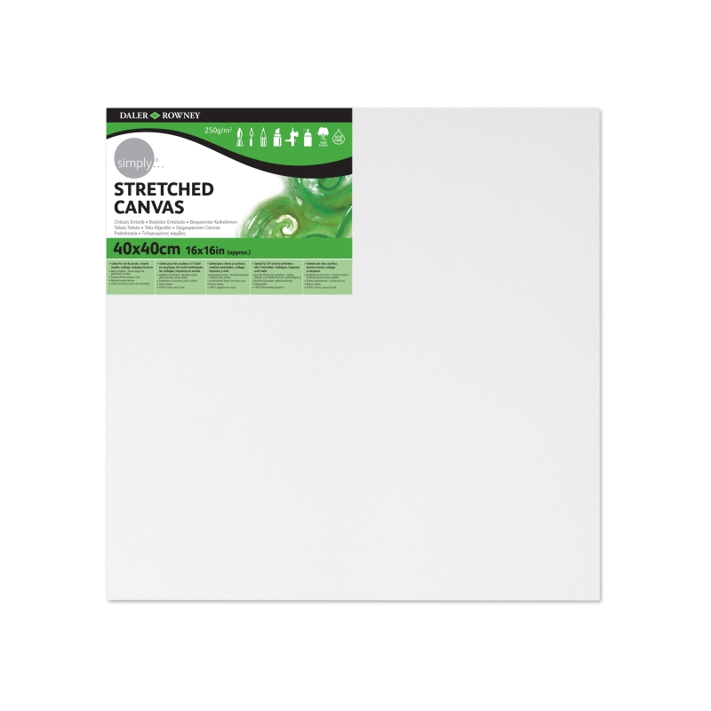 Toile tendue Daler Rowney - 40 x 40 cm - Triple apprêt - Grain moyen - 100 % coton sans acide - 250 g - Blanc