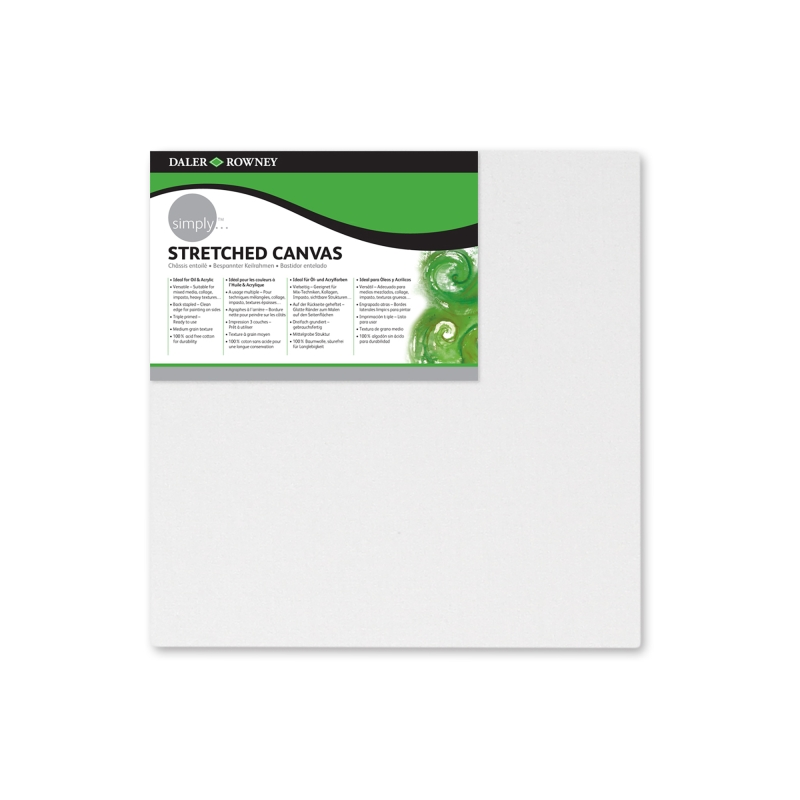 Toile tendue Daler Rowney - 15 x 15 cm - Triple apprêt - Grain moyen - 100 % coton sans acide - 250 g - Blanc
