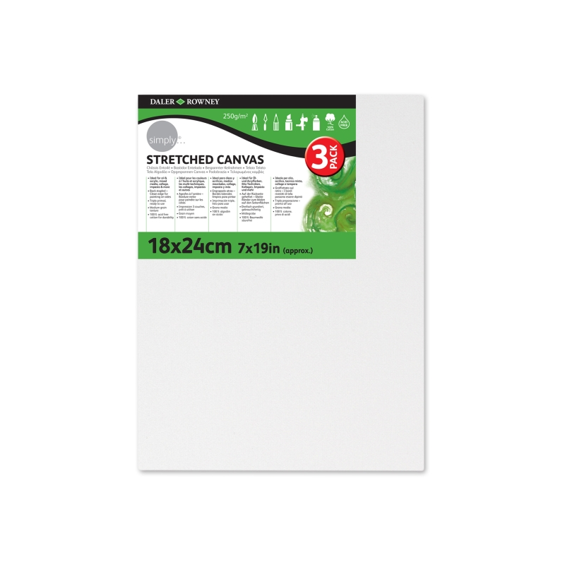 Cadres en toile tendus Daler Rowney - 18 x 24 cm - Triple apprêt - Grain moyen - 100 % coton sans acide - 250 g - Blanc