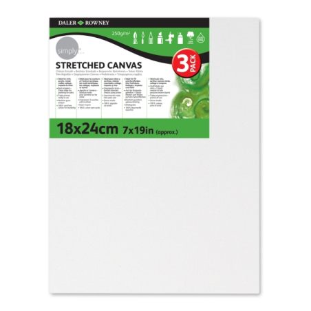 Cadres en toile tendus Daler Rowney - 18 x 24 cm - Triple apprêt - Grain moyen - 100 % coton sans acide - 250 g - Blanc