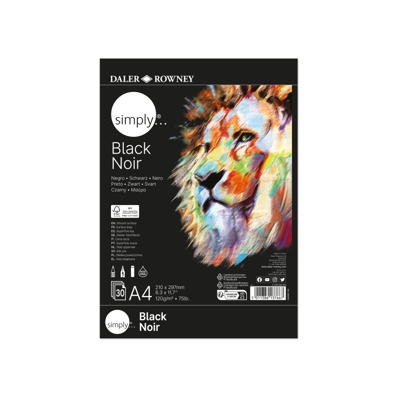 Bloc de papier collé Daler Rowney Simply Glued - A4 - 120 g - 30 feuilles - Noir