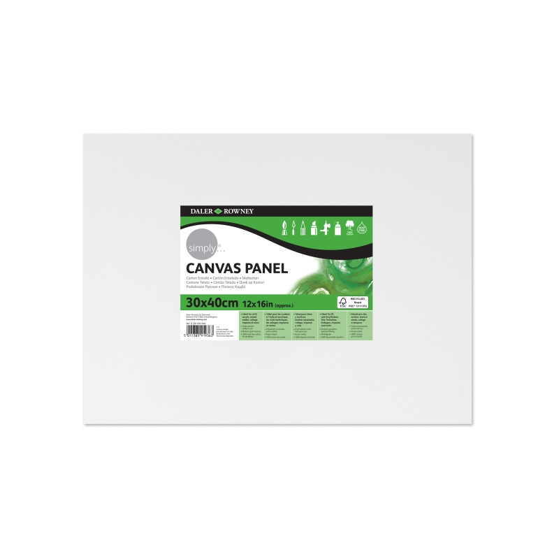 Toile cartonnée Daler Rowney Simply - 250 g - 30 x 40 cm - Triple apprêt - Grain moyen - 100 % coton sans acide - 250 g - Blanc