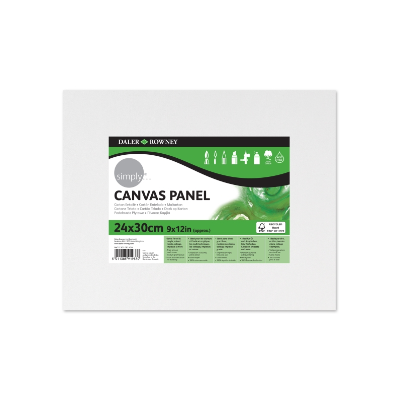 Toile cartonnée Daler Rowney Simply - 250 g - 24 x 30 cm - Triple apprêt - Grain moyen - 100 % coton sans acide - 250 g - Blanc