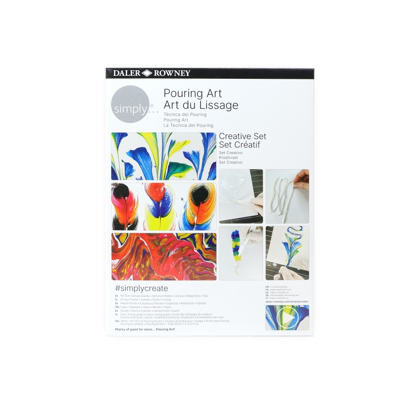 Pack de peinture acrylique Simply Creative de Daler Rowney – Technique de coulage – Boîte en carton – Couleurs assorties