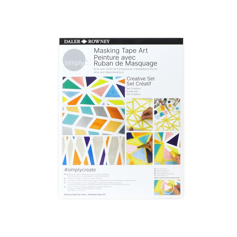 Coffret aquarelle opaque Daler Rowney Simply Creative - Thème artistique avec ruban de masquage - Boîte en carton - Couleurs